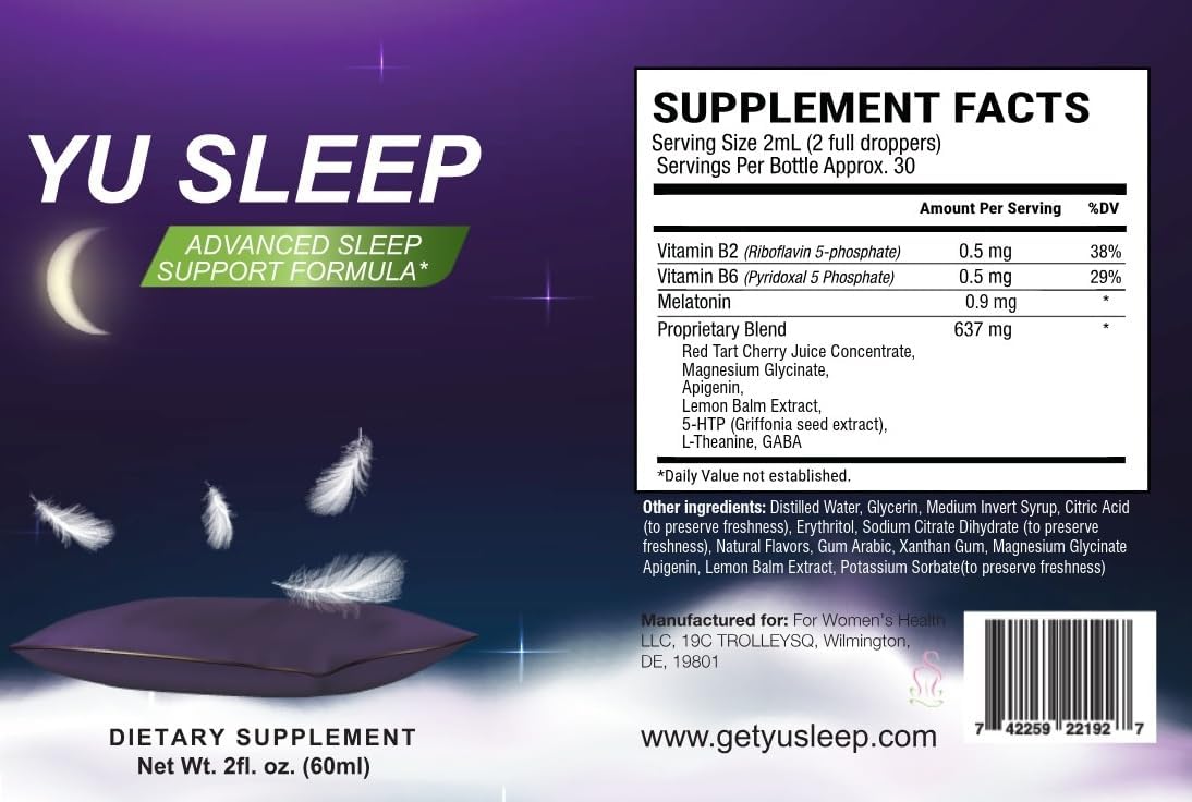 Rótulo do Yu Sleep com tabela de ingredientes