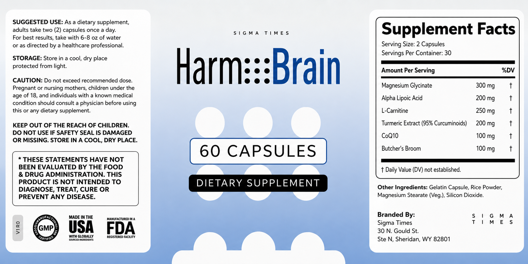 Harmo Brain Supplement Facts label