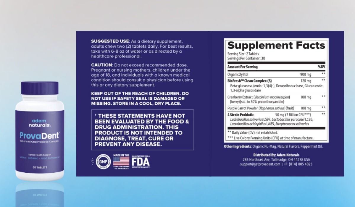 ProvaDent supplement facts and ingredients label