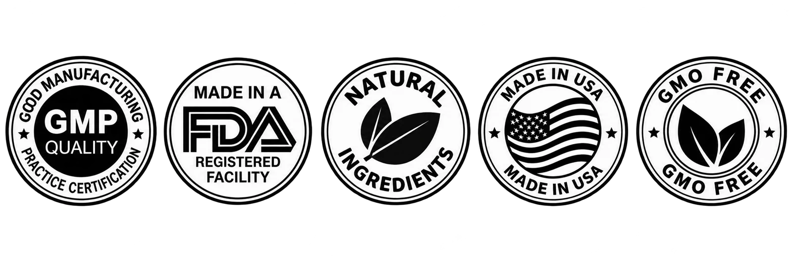 Made in USA, FDA-registered facility, GMP, Non-GMO