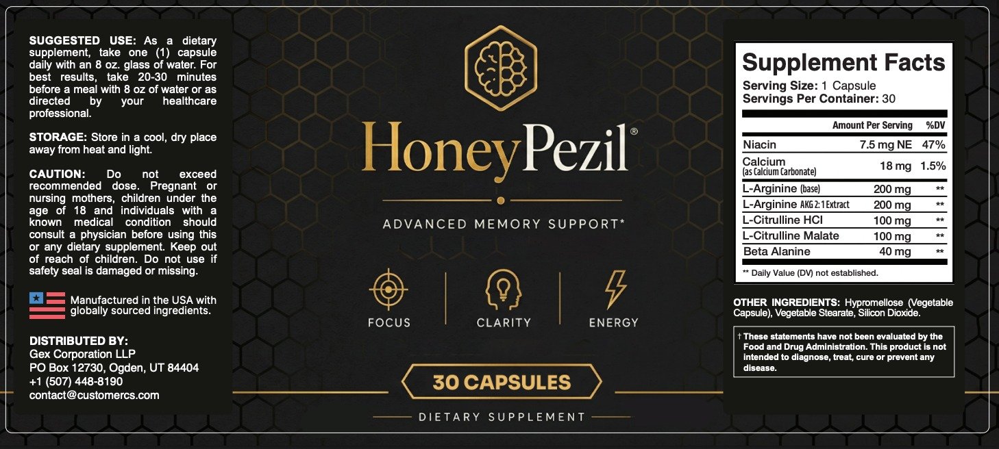 HoneyPezil Supplement Facts label